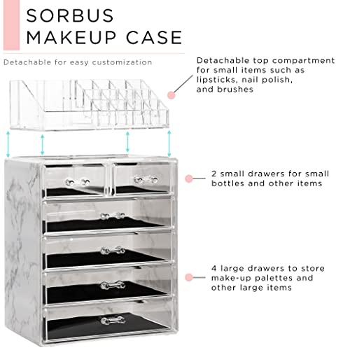 Makeup Organizer, 6-Drawer Acrylic 2-Piece Set (Marble Print) - view 4