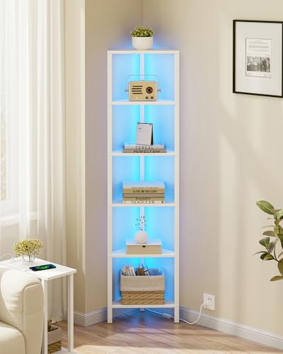 6-Tier Corner Bookshelf with LED Light, Corner Shelf