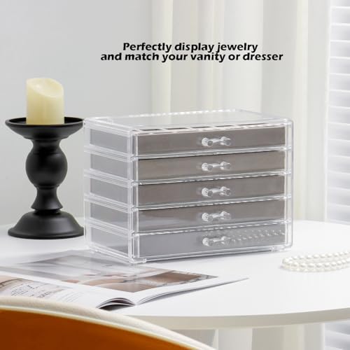 Acrylic Jewelry Storage Box Holder with 5 Drawers, Gray 48 Grids - view 5