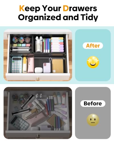 10 Pack Large Size Plastic Drawer Organizers Set, 3 Sizes Desk Drawer Organizer Trays, Storage Bins for Vanity, Makeup, Bathroom, Kitchen Utensils and Office (Black) - view 4