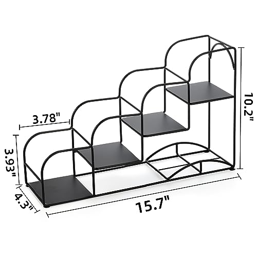 4-Tier Syrup Bottle Holder, Iron 4 Compartment Bottle Organizer Rack, 16" Countertop Display Storage Shelf Bottle Stand, Metal Coffee Bar Organizer for Dressing, Wine, Juice, Kitchen, Black - view 2