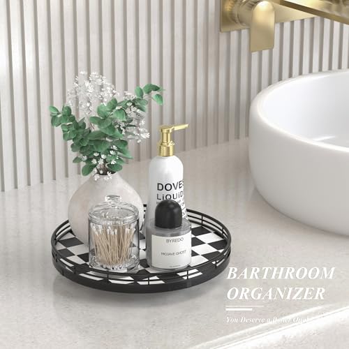 10-Inch Black and White Checkerboard Lazy Susan with Oak Base - view 3