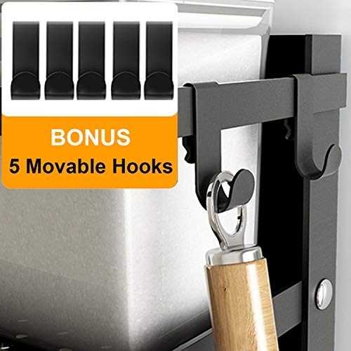 Magnetic Spice Rack,4 Tier Kitchen Magnetic Shelf for Refrigerator Fridge Organizer with 2 Paper Towel Holders and 5 Removable Hooks,Matte Black - view 5
