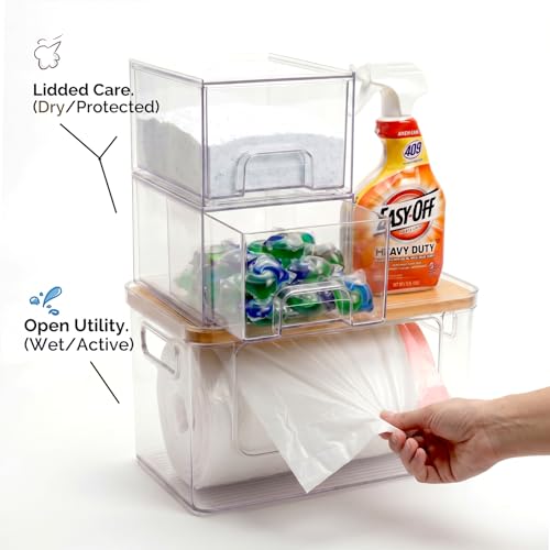 Under Sink Organizer 3 in 1, Stackable Acrylic Bathroom Storage, Trash Bag Dispenser and Dishwasher Pods Holder for Kitchen and Laundry Room Organization - view 2