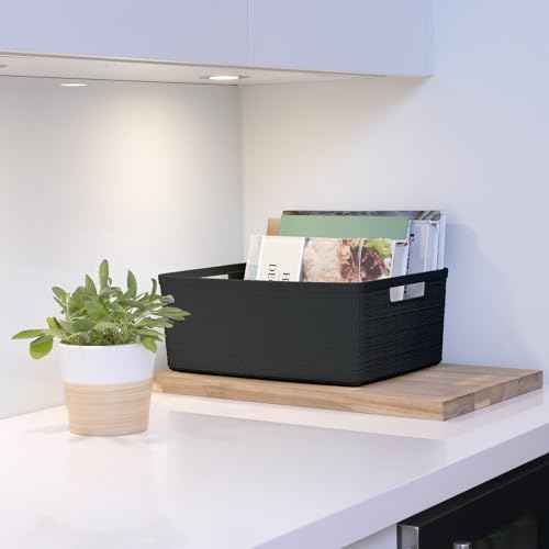 Set of 6 Medium 12L Jute Decorative Plastic Organization and Storage Baskets - Perfect Bins for Home Office, Closet Shelves, Kitchen Pantry and All Bedroom Essentials, Black - view 6