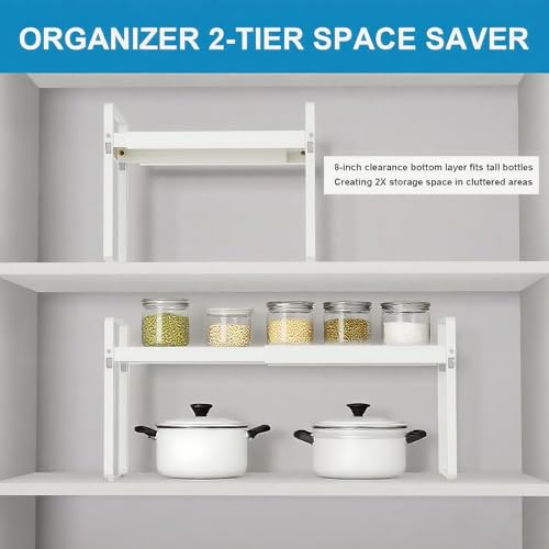 11" Deep Expandable Cabinet Shelf Organizer Riser, 1-Pack White - view 7