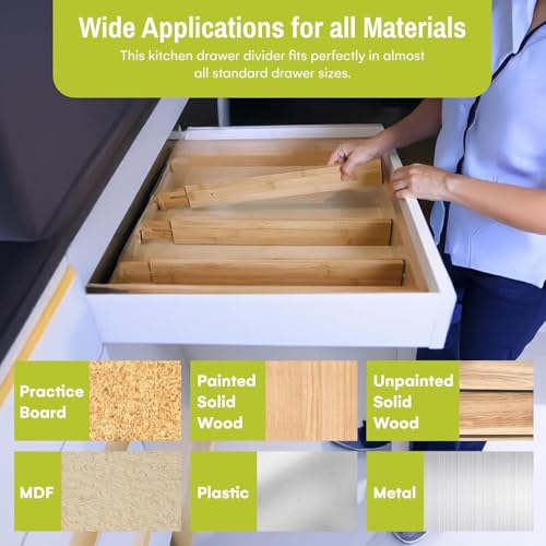 Bamboo Drawer Dividers, Adjustable Spring-Loaded, Expandable Kitchen Organizer, Set of 4, Water-Resistant Finish for Kitchen, Dresser, Bedroom and Bathroom - Natural - view 2