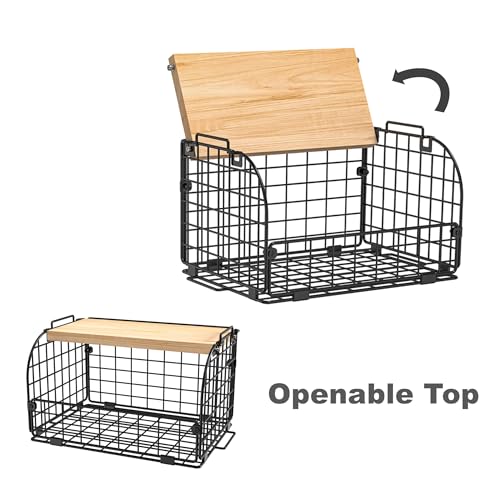 2 Set Stackable Wire Basket with Openable Top, Kitchen Counter, Pantry Organizer and Storage Produce Onion Potato Fruits Vegs Bread Food Snack Spice Organizing Bin for Cabinet Shelf Countertop Floor - view 6
