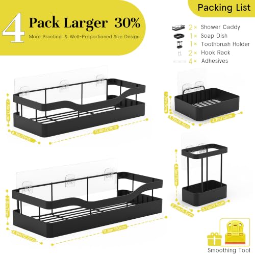 Heavy-Duty Adhesive Shower Caddy, Black Organizer - view 2