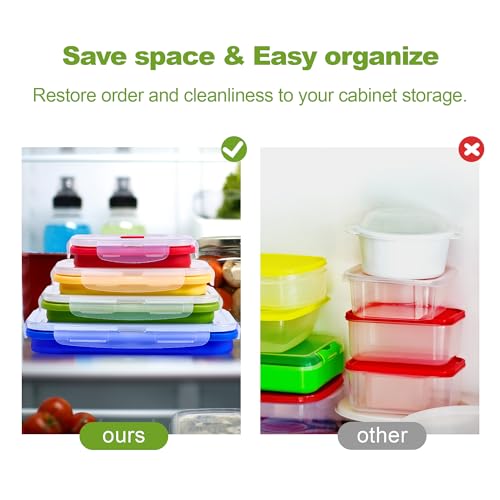 Set of 4 Collapsible Silicone Food Storage Container, Leftover Meal box For Kitchen, Bento Lunch Boxes, BPA Free, Microwave, Dishwasher and Freezer Safe. Foldable Design Saves Your Space. - view 6
