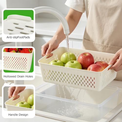 5 Pack Fruit Storage Containers for Fridge, Stackable Leakproof Food Keeper with Removable Colander, BPA-Free Produce Saver for Vegetables, Berries & Meat - view 5