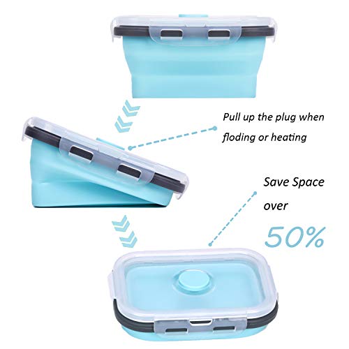 Collapsible Silicone Food Storage Containers with Airtight Lids, Set of 4 Stacking Container, Microwave and Freezer and Dishwasher Safe, with Vent Valve, BPA Free (350ml and 500ml) - view 3