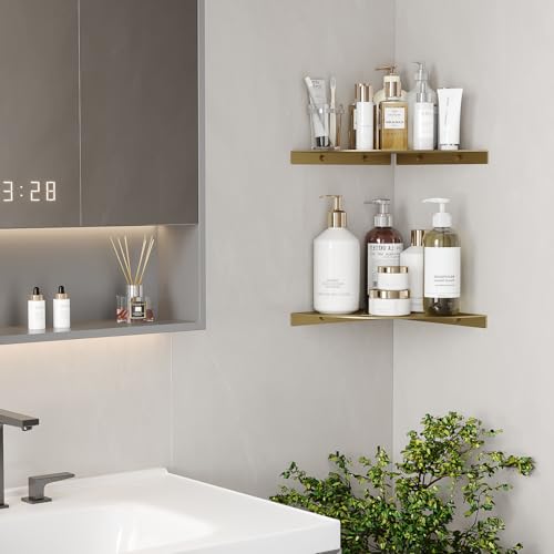 2 Pack Corner Shower Shelves Load Capacity 40 lbs 304 Stainless Steel Shower Corner Shelf Will not Rust 8in Shower Shelf for Inside Shower Brushed Gold Drilling Installation - view 6