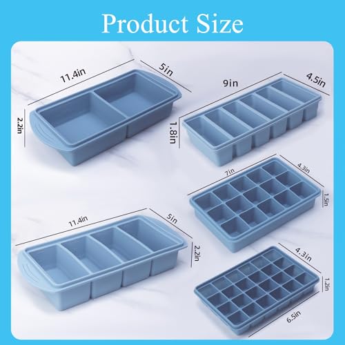 Silicone Freezer Molds Gift Set with 1,and 2 Tbsp, 1/2, 1, and 2 Cup Silicone Freezer Trays With Lids - Meal Prep and Kitchen Essentials Bundle (Blue 5 Pack) - view 2