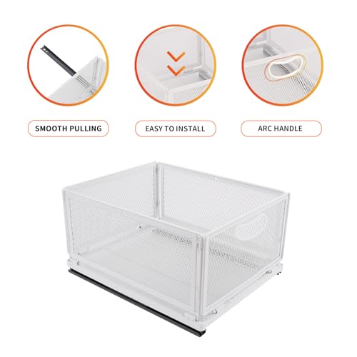 Sliding Cabinet Basket Organizer Drawer Self Adhesive Slide out Pantry Shelves Heavy Duty Carbon Steel Slide Cabinet Storage Basket with Handle for Bathroom Kitchen Home - view 4