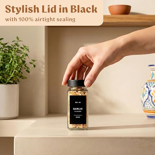 Glass Spice Jars with Labels, 24x Matte Black Lids - 4oz Set - view 5