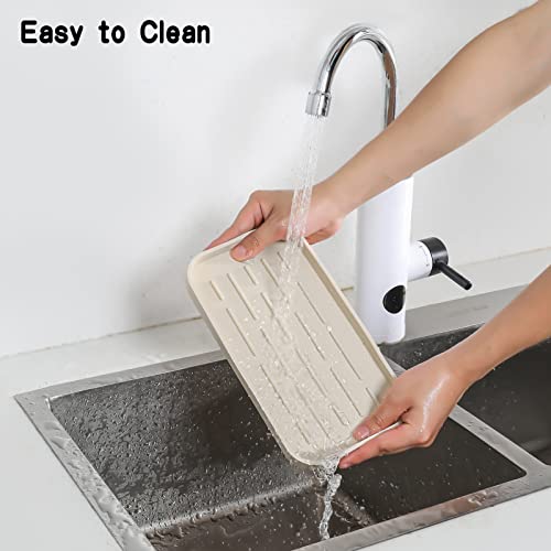 Silicone Kitchen Sink Organizer Tray for Multiple Usage,Eco-Friendly Sponges Holder for Kitchen Bathroom Counter or Sink,Dish Soap Dispenser,Scrubber,Bottle,Cup (Tapioca, 10"×5.3") - view 6