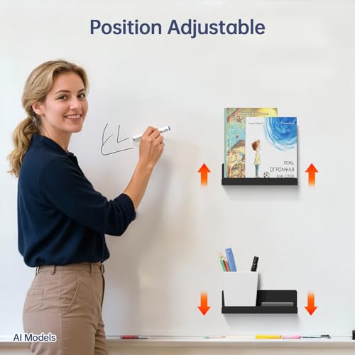 2 Pack Acrylic Magnetic Book Shelf for Whiteboard, 8 in, Black - view 4