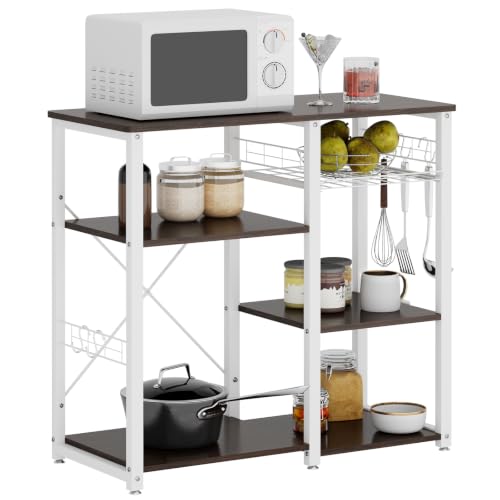 3-Tier Kitchen Baker's Rack, Compact Microwave Stand, Walnut Black