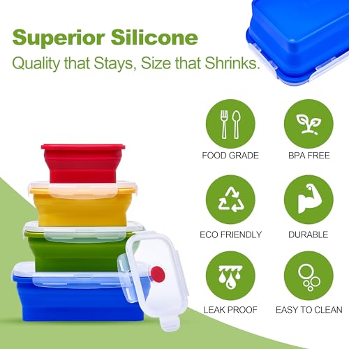 Set of 4 Collapsible Silicone Food Storage Container, Leftover Meal box For Kitchen, Bento Lunch Boxes, BPA Free, Microwave, Dishwasher and Freezer Safe. Foldable Design Saves Your Space. - view 3