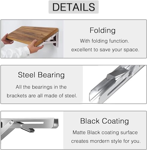 Folding Shelf Brackets 12 inch 4 Pcs Max. Load 220lb - Heavy Duty Stainless Steel DIY Wall Mounted Collapsible Shelf Bracket, Space Saving for Garage Workstation, Stuff Supports, Table, Workbench - view 3