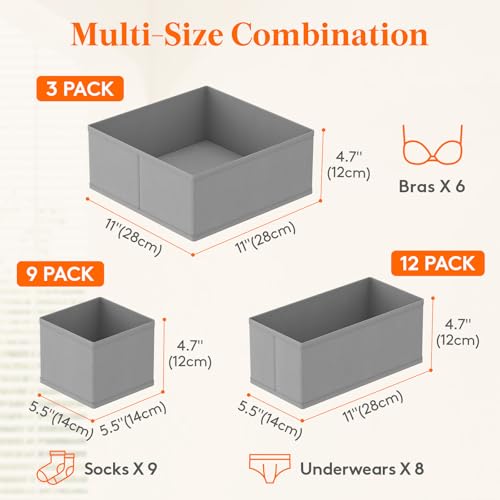 Drawer Organizer Clothes for Closet, Gray, 24 Pack - view 2