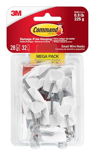 Small Wire Toggle Hooks, 28 Hooks and 32 Strips, Damage-Free Hanging Wall Hooks with Adhesive Strips, No Tools Adhesive Hooks for Hanging, Organization and Storage (Pack of 12)