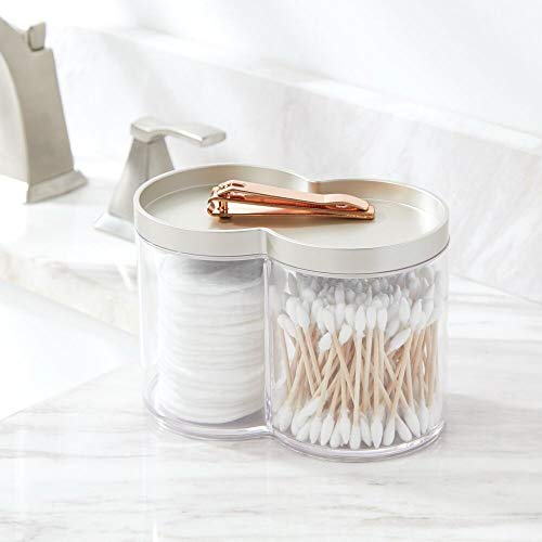 Plastic Canister Jar Organizer Set with Storage Lid - Home Decor Holder for Bathroom/Restroom Vanity Countertop, Cabinet - Holds Cotton Balls, Soap, Lumiere Collection, Clear/Matte Satin - view 2