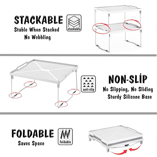 Kitchen Shelves Cabinet Organizer, Stackable Freezer Rack, Cupboard Box Organizer, Shelf Riser, Usable Storage Rack for Spice, Fridge Shelf Riser, (12x11 inch), Pack of 2 - view 6