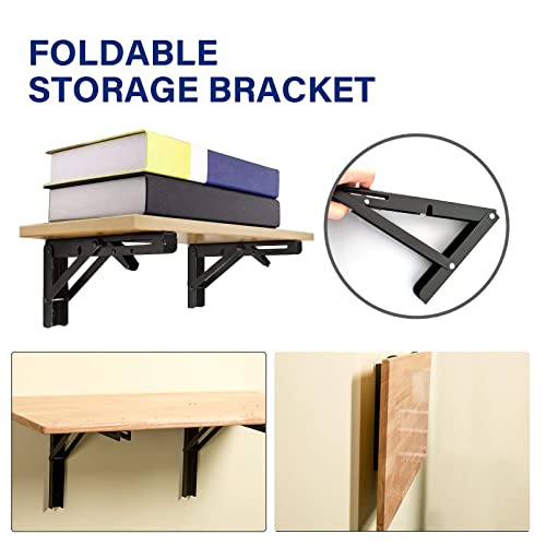 Folding Shelf Brackets, 16 Inch 2 Pcs Heavy Duty Shelf Brackets, Collapsible Brackets for Foldable Shelf, Bench Table, Wall Mounted Folding Table Brackets Space-Saving - view 6