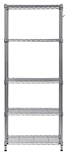 WS241459-5S 5 Tier Wire Shelving with Hooks in Silver, 59" Height, 24" Width, 14" Length