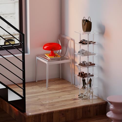 Acrylic Vertical Shoe Rack - Free Standing Shoe Rack 7 Tier Shoe Storage Organizer Narrow Shoe Rack for Small Spaces, Entryways, Living Rooms, Bedrooms, 11'' L x 11'' W x 41.7'' H, Clear - view 2