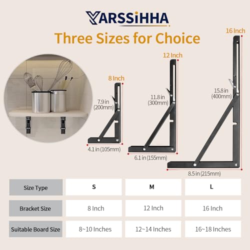 Folding Shelf Brackets, 12 Inch, 2 Pack, Black - view 7