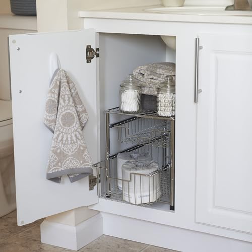 Free Standing Two Basket Sliding Cabinet Organizer with Metal Frame, Silver Finish - view 4