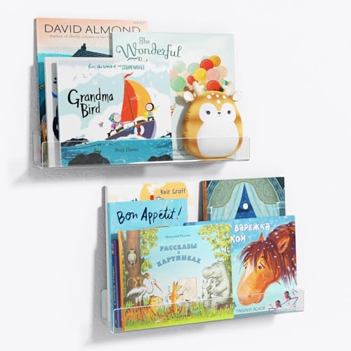 16.5” Acrylic Floating Bookshelves for Kids Wall Shelves 2 Packs