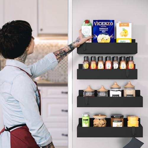Metal Magnetic Spice Rack for Refrigerator – 4 Pack Strong Magnet Organizer Shelves with Notepad – Black Heavy-Duty Spice Storage for Kitchen, Pantry, Laundry, Apartment, RV - view 5