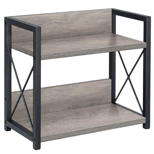 Countertop Shelf Organizer, 2 Tier Kitchen Spice Rack for Countertop, Wood Kitchen Counter Shelf for Home, Coffee Station Organizer (Grey,S)