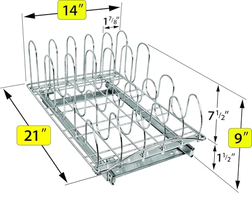 Pull Out Pot and Pan Lid Organizer Inside Cabinet - Lifetime Ltd. Warranty – Cookie Sheet Organizer for Cabinet – Slide Out Baking Sheet Organizer - 14W x 21D, Extra-Large, Chrome - view 5