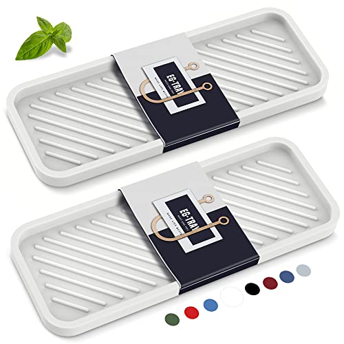 Kitchen Silicone Sink Organizer Tray, Sponge Holder for Sink Caddy（White）