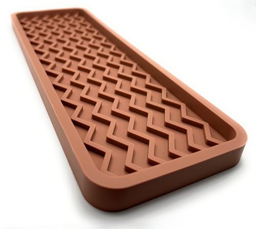 Silicone Sink Organizer Tray, Rectangular, Modern Style, Heat Safe, Dishwasher Safe, for Bathroom and Kitchen Organization (Mocha, 12"x4", Chevron Pattern)