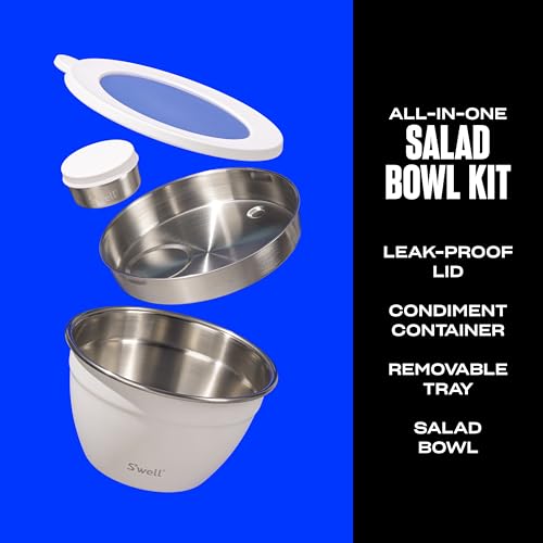 Stainless Steel Salad Bowl Kit, Moonstone, Comes with 2oz Mini Canister and Removable Tray for Organization, Leakproof, Easy to Clean, Dishwasher Safe, 64oz (Pack of 8) - view 2