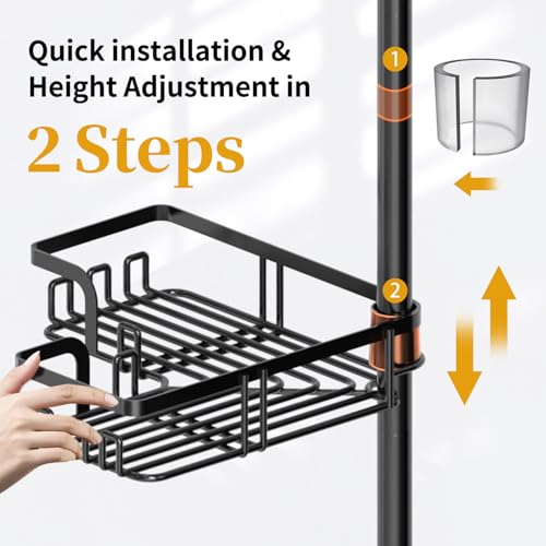 Shower Caddy Tension Pole with 2 Towel Bars, Bathroom Organizer - view 3