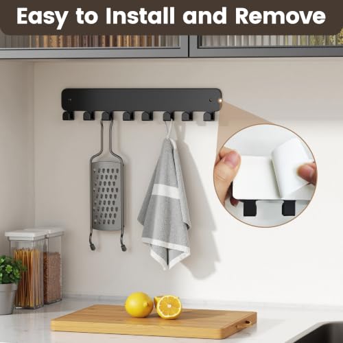 Key Holder Wall Mount, Adhesive Key Rack with 8 Hooks Hanger for Car Key Ring, Metal Key Chain Organizer, Black 1 Pack - view 6