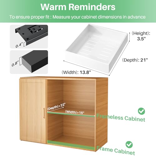 2Pack Pull out Cabinet Organizer, 21"Deep, Heavy Duty Full-extension Slide out Drawers for Kitchen Cabinet, Roll out Shelf Storage with Nano Adhesive for Pots, Bathroom, Pantry, Home, White - view 2