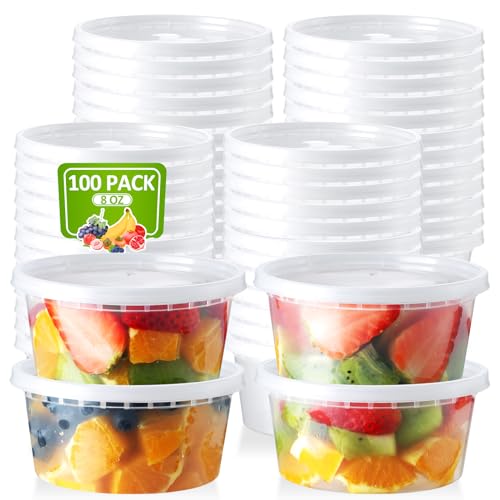 100 Set 8 oz Deli Containers with Lids Airtight To Go Containers