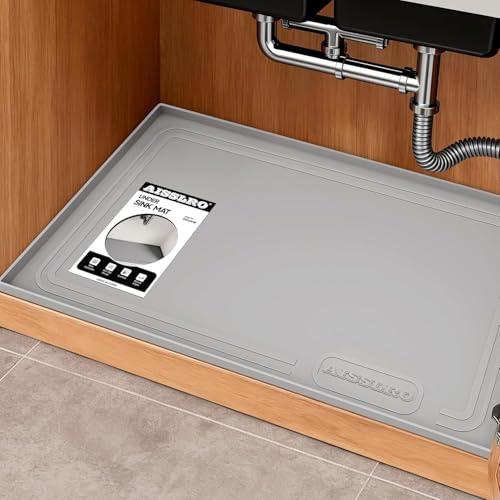 Under Sink Mat 34" X 22", Waterproof Silicone Cabinet Kitchen Liner, Gray