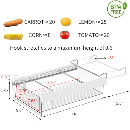 Refrigerator Organizer Drawer,Plastic Fridge Drawer With Handle Pull Out Fridge Bins Organizer, Extra-Long Stretch 19.5",Cheese, Deli Meat, Drinks, Fruit, Vegetable - view 5