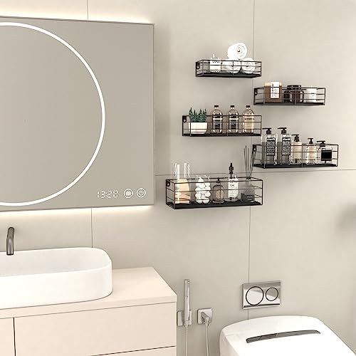 Floating Shelves Wall Mounted Set of 5, Black Hanging Storage Wall Shelf for Bathroom, Kitchen, Bedroom, Living Room Home Decor - view 5
