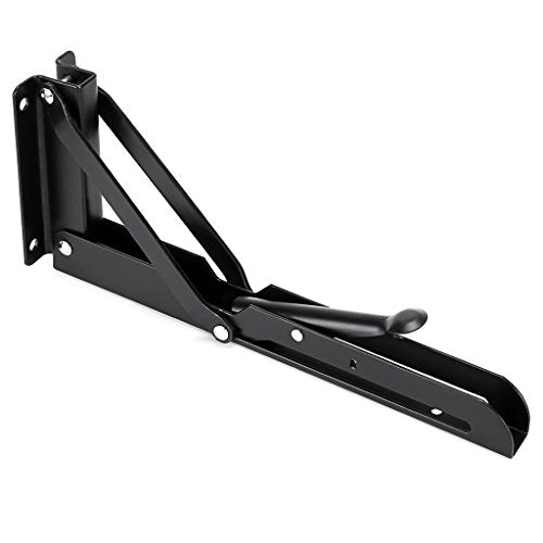 Sturdy Folding Shelf Brackets - Heavy Duty Metal Triangle Table Bench Folding Shelf Bracket 10 Inch, 2 Pcs Folding Shelf Hinge Wall Mounted, Max Load 132lb (Black) - view 7