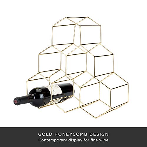 Geo Countertop Wine Rack, 6 Bottle Freestanding Modern Metal Hexagon Bottle Organizer and Wine Holder Stand for Kitchen Counter, Pantry Cabinet Storage, Tabletop and Home Decor Gifts, Gold - view 3